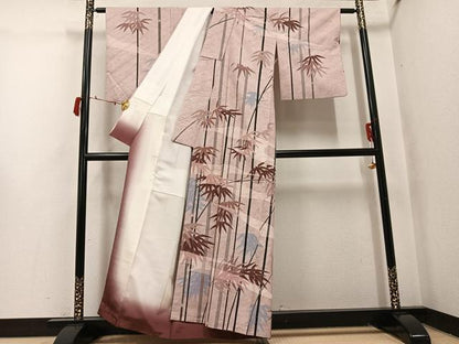 平和屋着物●訪問着　紬地　笹竹文　正絹　逸品　AABI8594ph