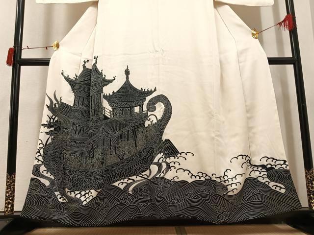 平和屋着物●豪華色留袖　人物立波風景文　銀彩　正絹　逸品　AABI8595ph