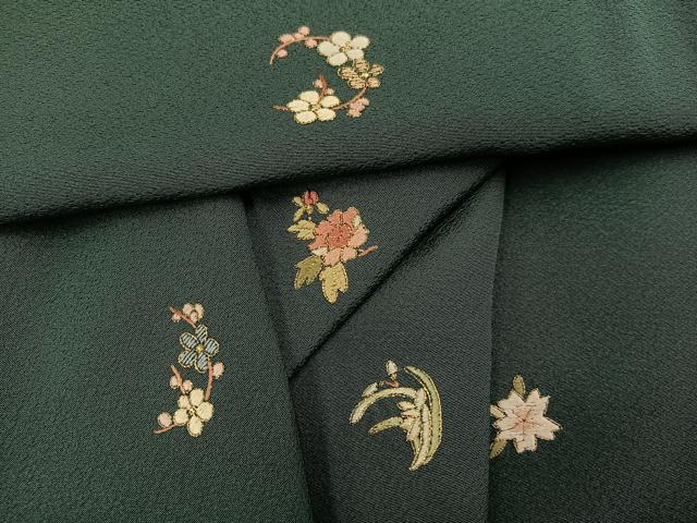 平和屋着物●上質な小紋　刺繍　草花文　金糸　正絹　逸品　未使用　AABI8597ph