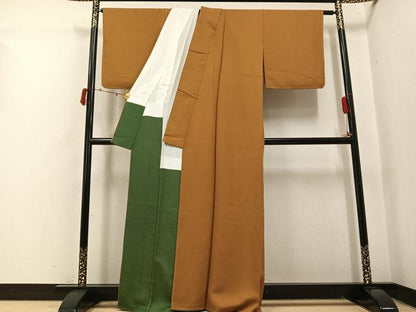 平和屋着物●上質な色無地　狐色　正絹　逸品　AABI8598ph
