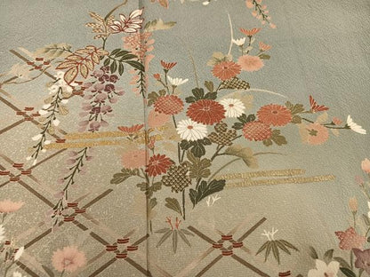 平和屋着物●訪問着　草花文　暈し染め　金彩　正絹　逸品　AABI8599ph