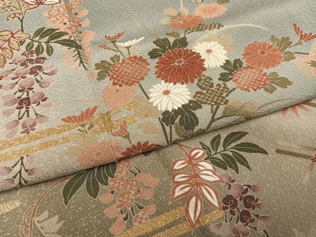 平和屋着物●訪問着　草花文　暈し染め　金彩　正絹　逸品　AABI8599ph