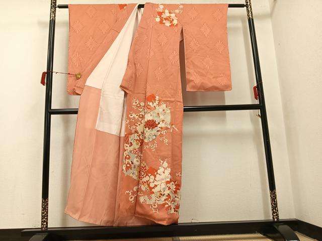 平和屋着物●アンティーク　大正ロマン　訪問着　草花文　金彩　正絹　逸品　AABI8601ph