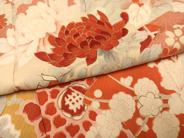 平和屋着物●アンティーク　大正ロマン　訪問着　草花文　金彩　正絹　逸品　AABI8601ph