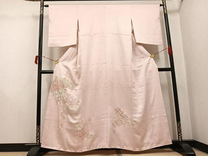 平和屋着物●豪華色留袖　駒刺繍　総刺繍　舞花文　正絹　逸品　AABI8602ph