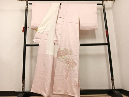 平和屋着物●豪華色留袖　駒刺繍　総刺繍　舞花文　正絹　逸品　AABI8602ph