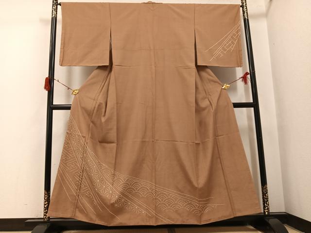 平和屋着物●訪問着　紬地　作家物　刺繍　刺子　吉祥文　正絹　逸品　AABI8605ph