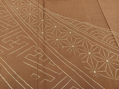 平和屋着物●訪問着　紬地　作家物　刺繍　刺子　吉祥文　正絹　逸品　AABI8605ph