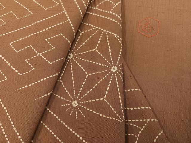 平和屋着物●訪問着　紬地　作家物　刺繍　刺子　吉祥文　正絹　逸品　AABI8605ph
