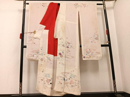 平和屋本店●アンティーク　大正ロマン　振袖　草花文　正絹　逸品　AABI8607ph
