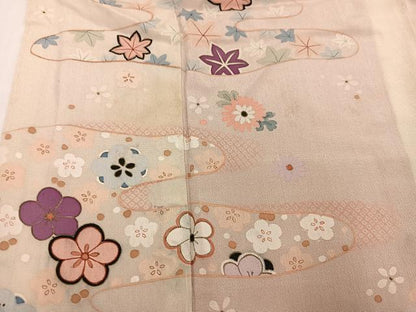 平和屋本店●アンティーク　大正ロマン　振袖　草花文　正絹　逸品　AABI8607ph