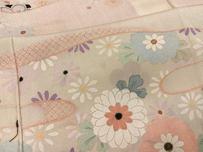 平和屋本店●アンティーク　大正ロマン　振袖　草花文　正絹　逸品　AABI8607ph