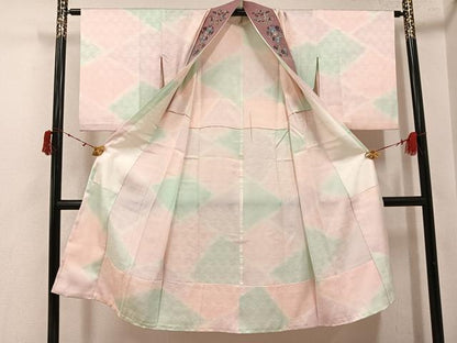 平和屋着物●長襦袢　無双仕立て　立波地紋　暈し染め　半衿刺繍　正絹　逸品　AABI8608ph