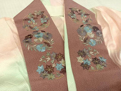 平和屋着物●長襦袢　無双仕立て　立波地紋　暈し染め　半衿刺繍　正絹　逸品　AABI8608ph