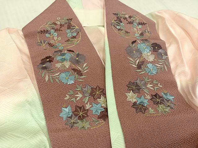 平和屋着物●長襦袢　無双仕立て　立波地紋　暈し染め　半衿刺繍　正絹　逸品　AABI8608ph