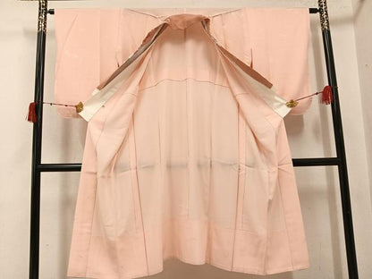 平和屋着物●長襦袢　無双仕立て　舞扇地紋　淡香色　高島屋扱い　半衿刺繍　正絹　逸品　AABI8609ph