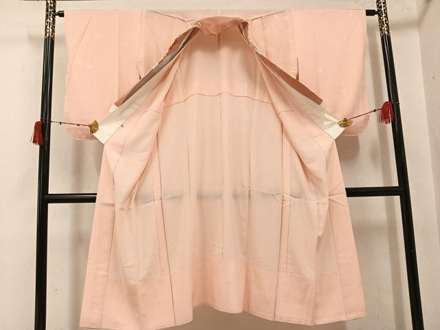 平和屋着物●長襦袢　無双仕立て　舞扇地紋　淡香色　高島屋扱い　半衿刺繍　正絹　逸品　AABI8609ph