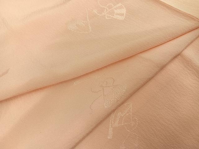 平和屋着物●長襦袢　無双仕立て　舞扇地紋　淡香色　高島屋扱い　半衿刺繍　正絹　逸品　AABI8609ph
