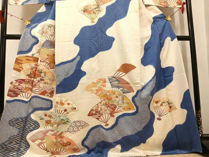 平和屋着物●創業460年・千總　訪問着　駒刺繍　絞り　扇面花文　金彩　三越扱い　正絹　逸品　AABI8612ph