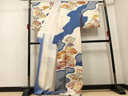 平和屋着物●創業460年・千總　訪問着　駒刺繍　絞り　扇面花文　金彩　三越扱い　正絹　逸品　AABI8612ph