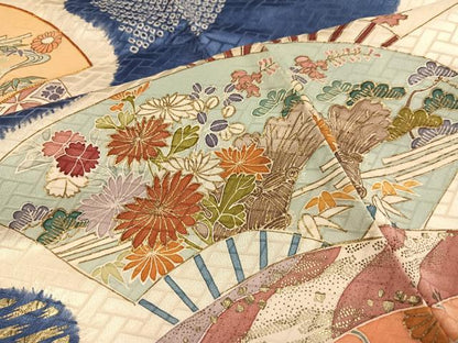 平和屋着物●創業460年・千總　訪問着　駒刺繍　絞り　扇面花文　金彩　三越扱い　正絹　逸品　AABI8612ph