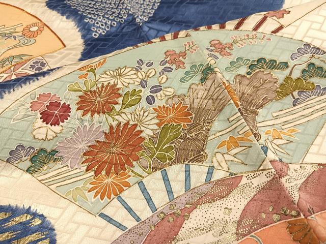 平和屋着物●創業460年・千總　訪問着　駒刺繍　絞り　扇面花文　金彩　三越扱い　正絹　逸品　AABI8612ph