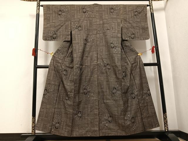 平和屋着物●本場大島紬　カタス9マルキ　草花文　正絹　逸品　AABI8616ph