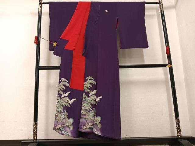 平和屋着物●アンティーク　大正ロマン　色留袖　両褄　飛鶴風景草花文　正絹　逸品　AABI8619ph