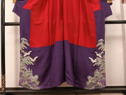 平和屋着物●アンティーク　大正ロマン　色留袖　両褄　飛鶴風景草花文　正絹　逸品　AABI8619ph
