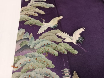 平和屋着物●アンティーク　大正ロマン　色留袖　両褄　飛鶴風景草花文　正絹　逸品　AABI8619ph