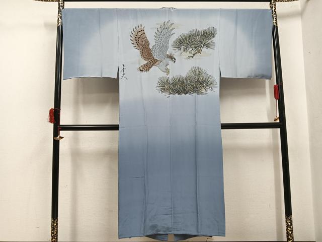 平和屋着物●男性 長襦袢 袷 鷹 松 金彩 正絹 逸品 AABI8621ph