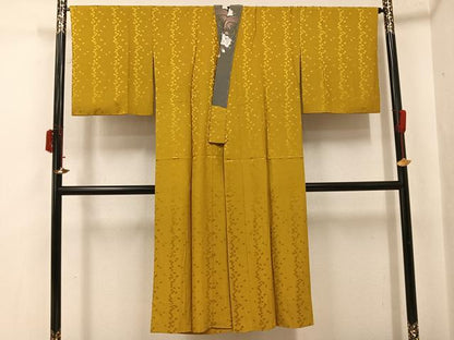 平和屋着物●長襦袢 無双仕立て 舞桜地紋 山吹茶色 半衿刺繍 正絹 逸品 AABI8622ph