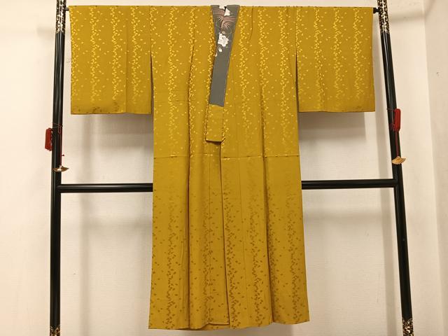 平和屋着物●長襦袢 無双仕立て 舞桜地紋 山吹茶色 半衿刺繍 正絹 逸品 AABI8622ph