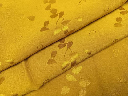 平和屋着物●長襦袢 無双仕立て 舞桜地紋 山吹茶色 半衿刺繍 正絹 逸品 AABI8622ph