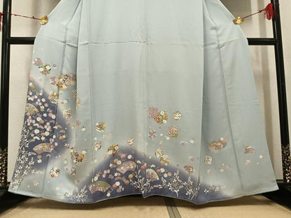 平和屋着物●訪問着 駒刺繍 地紙花唐草文 暈し染め 金彩 正絹 逸品 AABI8624ph