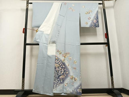 平和屋着物●訪問着 駒刺繍 地紙花唐草文 暈し染め 金彩 正絹 逸品 AABI8624ph