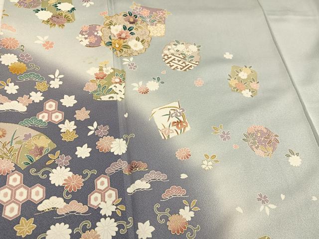 平和屋着物●訪問着 駒刺繍 地紙花唐草文 暈し染め 金彩 正絹 逸品 AABI8624ph