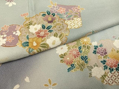 平和屋着物●訪問着 駒刺繍 地紙花唐草文 暈し染め 金彩 正絹 逸品 AABI8624ph