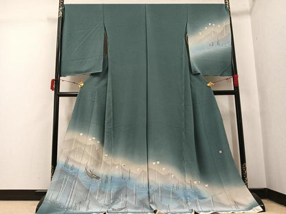 平和屋着物●京加賀友禅 松本健一 訪問着 波濤の舞 千鳥 暈し染め 丹後ちりめん 上代78万 仮絵羽 正絹 逸品 未使用 AABI8625ph