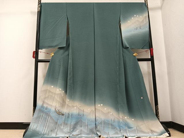 平和屋着物●京加賀友禅 松本健一 訪問着 波濤の舞 千鳥 暈し染め 丹後ちりめん 上代78万 仮絵羽 正絹 逸品 未使用 AABI8625ph