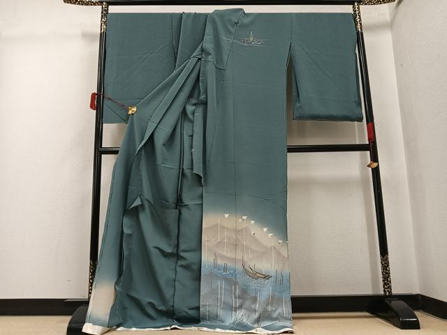 平和屋着物●京加賀友禅 松本健一 訪問着 波濤の舞 千鳥 暈し染め 丹後ちりめん 上代78万 仮絵羽 正絹 逸品 未使用 AABI8625ph