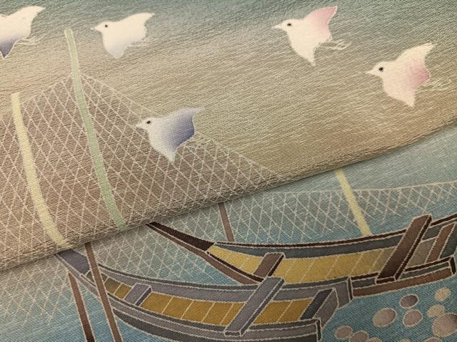 平和屋着物●京加賀友禅 松本健一 訪問着 波濤の舞 千鳥 暈し染め 丹後ちりめん 上代78万 仮絵羽 正絹 逸品 未使用 AABI8625ph