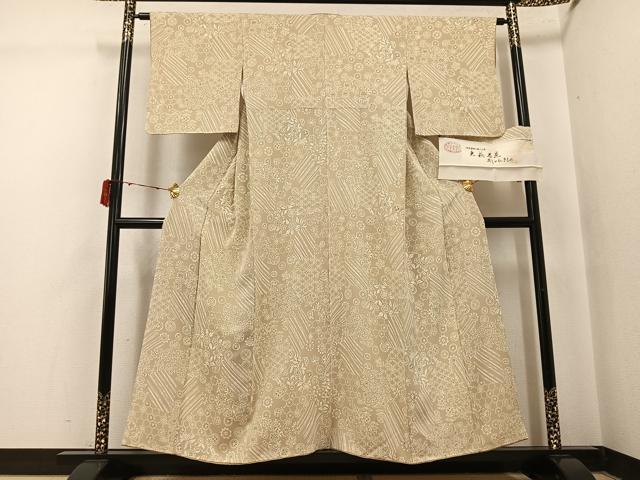 平和屋着物●女流書家の第一人者 矢萩春恵 小紋 吉祥花唐草文 反端付き 正絹 逸品 AABI8627ph