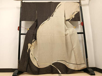 平和屋着物●訪問着 駒刺繍 結び紐文 金彩 金通し地 正絹 逸品 AABI8629ph