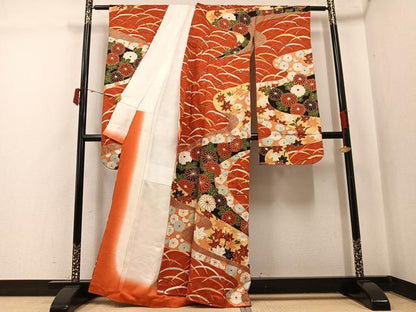 平和屋着物●豪華振袖 駒刺繍 草花文 金彩 正絹 逸品 AABI8631ph