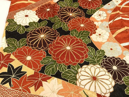 平和屋着物●豪華振袖 駒刺繍 草花文 金彩 正絹 逸品 AABI8631ph