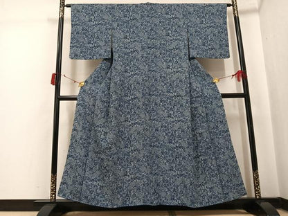 平和屋着物●上質な小紋 藍 草花文 正絹 逸品 AABI8632ph