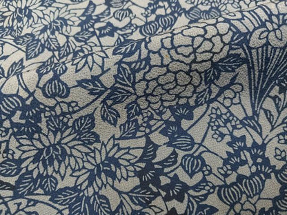平和屋着物●上質な小紋 藍 草花文 正絹 逸品 AABI8632ph