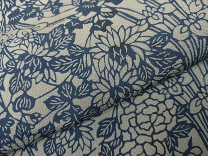 平和屋着物●上質な小紋 藍 草花文 正絹 逸品 AABI8632ph