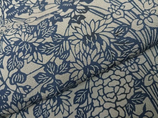 平和屋着物●上質な小紋 藍 草花文 正絹 逸品 AABI8632ph